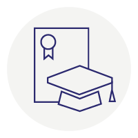 Graduation cap and certificate icon