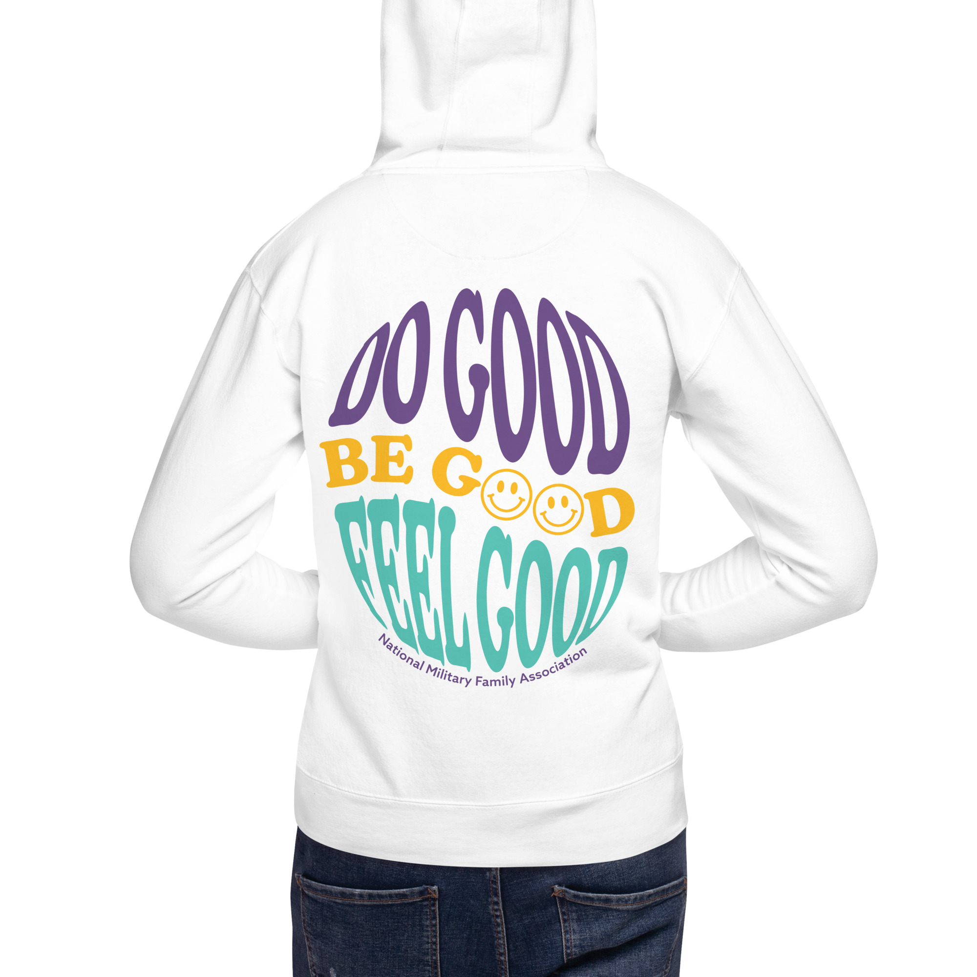 Adult 70s Inspired Do Good Be Good Feel Good White Hoodie
